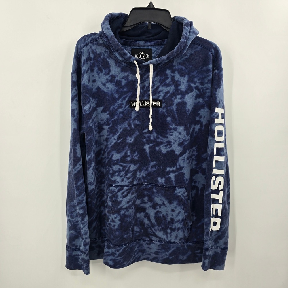 Hollister Womens Blue Tie Dye Logo Pullover Hoodie Sweatshirt Medium